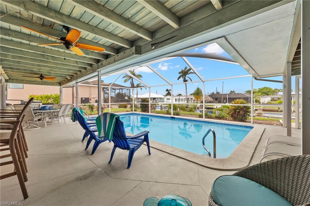 This is a VACATION RENTAL only. Owners will not consider annual rentals. Weekly rentals are welcome.
Villa Florence is a 3-bedroom, 2-bathroom property on a direct gulf access canal (12 minutes/1 mile by boat) with an electric-heated pool. This home sleeps a maximum of 8 guests (including children) and will accommodate up to 2 pets that do not exceed a combined weight of 35 lbs. Please inquire about possible pet exceptions. Please note: The boat lift is NOT available for guest use.

· · · · · PROPERTY PERKS · · · · ·
- Pet friendly
- Direct gulf access (12 minutes/1 mile by boat)
- Bicycles
- Kayaks
- Fireplace
- Two separate living rooms
- Tiki hut

· · · · · LOCATION · · · · ·
- Located in Southwest Cape Coral
- Close to Rotary Park
- Close to Cape Harbour which has on-water dining
- Close to "downtown" Cape Coral with locally owned shops, bars and restaurants

· · · · · LIVING AREAS · · · · ·
- 1st living area has a flat-screen TV & comfortable seating
- 2nd living area has comfortable seating & fireplace w/views of the pool


· · · · · KITCHEN & DINING · · · · ·
- Fully equipped
- Dining area with seating for 6
- Additional room for 4 at the kitchen island

· · · · · BEDROOMS · · · · ·
- Primary Bedroom: King bed, sliders to pool & flat-screen TV
- 2 Guest Bedrooms: 1st has a Queen bed, flat-screen TV & private access to pool, 2nd has a Twin daybed & flat-screen TV

· · · · · BATHROOMS · · · · ·
- Primary Bathroom: Glass shower & dual-sink vanity
- Guest Bathroom: Shower only & single sink vanity

· · · · · OUTDOOR LIVING · · · · ·
- Electric heated pool
- Western pool exposure
- Dining area with seating for 6
- Sun loungers
- Grill
- Tiki hut

· · · · · THIS HOUSE IS GREAT FOR · · · · ·
Boaters looking for quick access to open water, families looking for plenty of space for their kids
