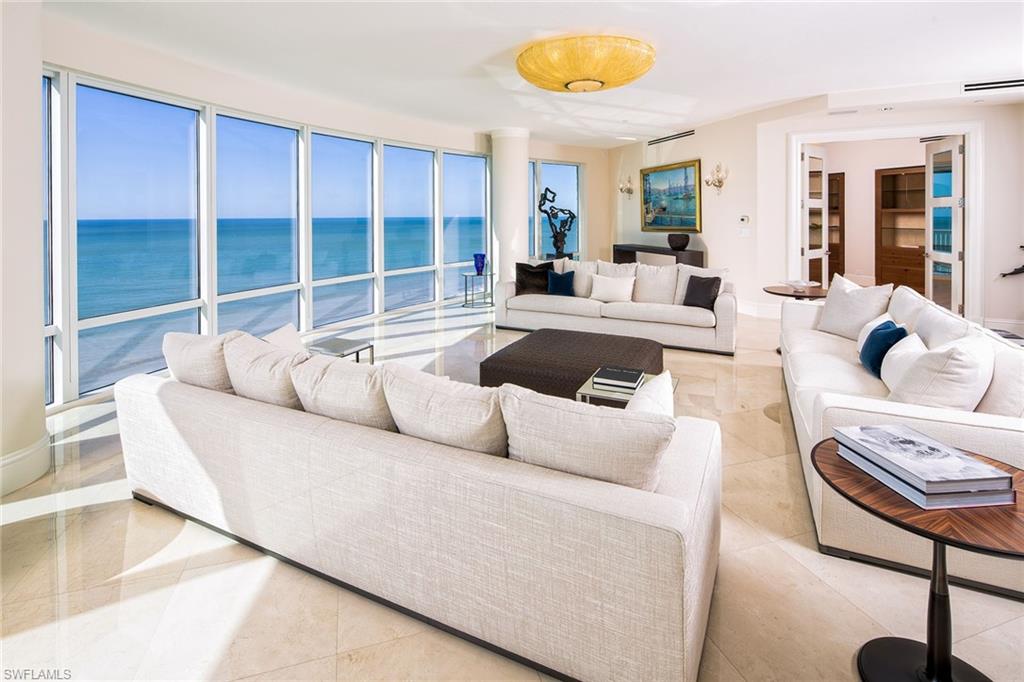 Experience the ultimate in luxury in this exquisite beachfront condominium in Park Shore. Sweeping, southwest views of white sand beaches, the Gulf of Mexico and Venetian Bay through floor-to-ceiling glass are enchanting. Contemporary, clean lines and meticulous attention to detail is evident with details such as Venetian glass chandeliers, light wood floors, and honed granite countertops with bamboo cabinetry, all impeccably furnished. Entertaining is perfected with a butler’s pantry, coffee and wine station, gas cooktop, double wall ovens and warming drawer. Residents of the Regent enjoy the finest in amenities with a recently updated resort-like pool area, lavish club room, fitness area and so much more.