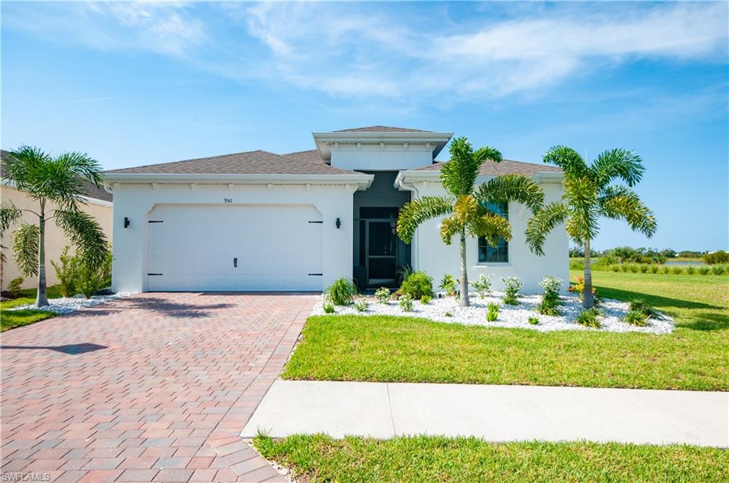 BEST LOCATION IN ENTIRE GATED STONEWATER  Community/ CLEAR QUARRY LAKE/ FOUNTAINS  4 LIT FOUNTAINS /SUNSETS / Sunrise on Second Lake Across Cul De Sac/NEXT TO EAGLE PRESERVE/ Built 2022/ 3+ DEN /2.1 Beautifully decorated 2221 Sq ft. of living space /  High ceilings. ( NOT connected office on site PRIVATE OWNER) EXTRA DEEP LG. Air conditioned EPOXY floor Garage/Tile plank wood style flooring main areas/ Spacious private Master Suite , Soaking tub,separate shower, walk in closet, dual sinks, Split BEDRM s for privacy with Full bath, Guest Half bath off hallway,Open LIVING CONCEPT WATER VIEWS/ Island breakfast bar, Upgraded Appliances, walk in Pantry, LOW  monthly HOA FEES $220. )AMENITIES : LARGE HEATED RESORT STYLE POOL, Fitness building/ state of the art equipment, Lit Tennis/PICKLE BALL COURTS, Playground, Picnic area,  EXTERIOR PEST LAWN CARE INCLUDED/.Fun whole family and Guests, Water flirtation systematic Kit. Sink and Ref/ freezer/ This home setting is private for quiet living ,as it is located in area no homes can be built on cul de sac/ beside north of home/  List for upgrades at showing   ELEC. HURRICANE SHUTTERS/Remote /on Lanai…… Not Basic Builder Home  QUICK CLOSE!!!!