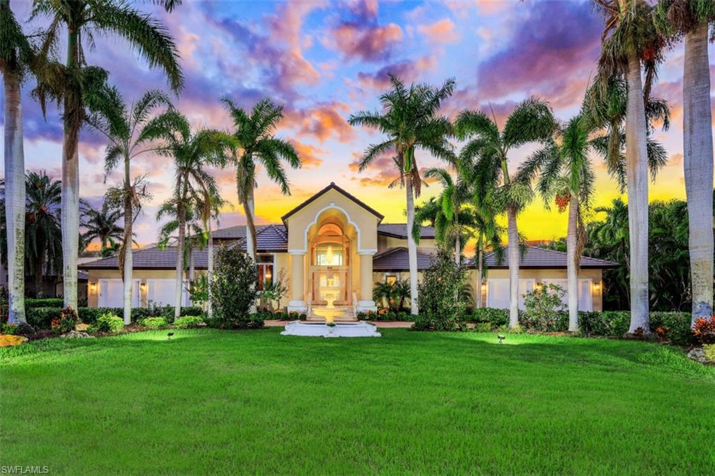Estates section Frederick's Bay wide water views from this 3 bed | 5 bath traditional coastal indoor/outdoor lifestyle home welcomes you via circular drive and fountain. 2-story foyer entry provides water views complimented by zero corner sliding doors from open plan great room living area, kitchen, breakfast area and formal dining area. Impact glass walls, electric remote screens and blackout shades provide day to night comfort along with 6 separate zoned air units. A custom-built wood-lined library offers elegant privacy with stereophonics throughout the home, garages and outdoors. Ground floor primary en suite overlooks the water with 2 upper en suite bedrooms, both with balcony terraces. Enjoy an outfitted deep-water dock with direct access, 4 jet ski lifts and a boat slip adjacent to the pool and spa deck with outdoor dining and kitchen, built-in grill, and pool bath. Notable are 2 air-conditioned garages; one 2 car with storage room and the 2nd with an outfitted woodworking shop with jet ski/engine hoists, lifts and rolling racks or room for 5 more cars or watercraft. Watch dolphins, manatees, and glorious sunsets while you enjoy Florida life from this beloved coastal estate.