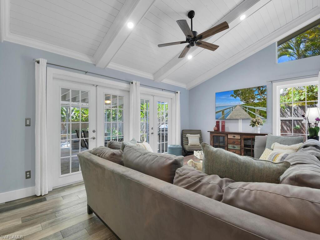 Beautifully upgraded 4 bedroom 2 bathroom home in Westlake! From the minute you enter the home the details in the finishes are evident. Wood panel ceiling and wood beams in the living room give the vaulted ceiling that special touch. Wood look tile floors throughout the living areas give a continuous flow to the home. Step out onto the oversized screened lanai area and enjoy extra outdoor living space with the deck beyond.  The back yard is perfect for entertaining or just to enjoy the privacy. Westlake is ideally located within minutes to the beach and all major shopping and dining. No HOA fees and in top school zones.
