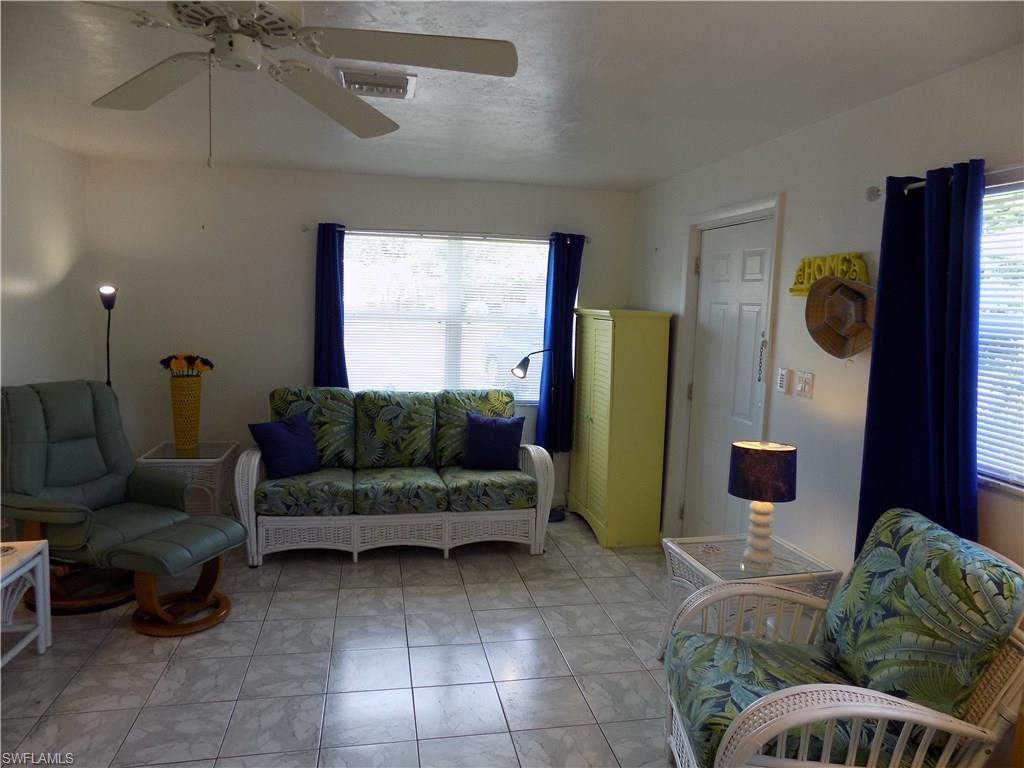 Convenient location, this lovely furnished condo back on the market, with 2 bedrooms & 1 bath has been updated and is move-in ready. It is laid out perfectly with 743 square feet for your quiet enjoyment and more if you count the large windowed enclosed lanai. This inviting retreat shows like a model, clean and bright with light gray counter-tops, washer/dryer, newer fans, lights and new windows which lets all the Florida sunlight into your home. This block built, quality 1/2 duplex condo with its patio/lanai is located just a block off beautiful McGregor Blvd. You will never want to leave this perfect south Ft Myers community, but you could spend your time at the Gulf of Mexico beaches, Sanibel Island, restaurants, entertainment, and shopping all less than 15 minutes away. The clubhouse & pool are just steps away in this great neighborhood, with very low real estate taxes, and low association fees. All this makes this condo-home a rated “Best Value Buy”.