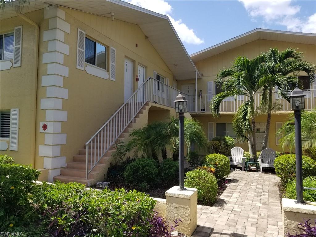 Great location. Top floor (2nd floor) 1 Bedroom 1 Bath condo available for annual rental. This corner unit has extra windows. Partially furnished. Private lanai. Assigned parking space.  Owner pays for electric, water and trash. Only 15 minutes from Ft Myers Beach and Sanibel. 1st month and security due. No pets or smoking.