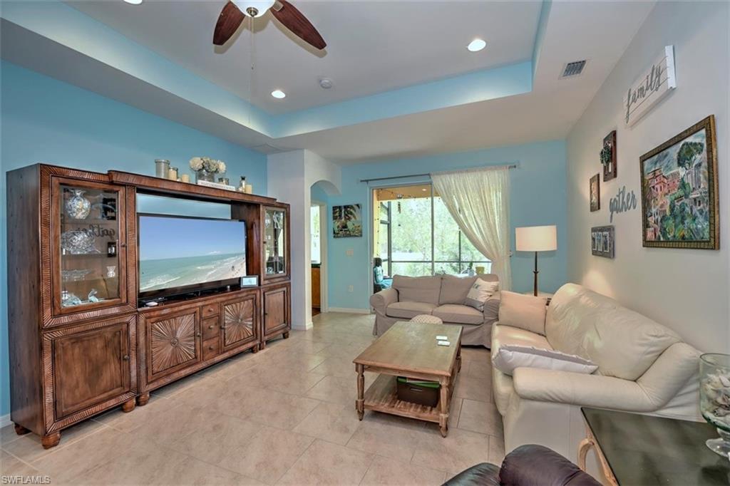 CANAL FRONT! Southern exposure Villa with 2 bedrooms, 2 baths, Den with screened lanai in rear, and 2 car garage. Very well maintained & ready to make this your new home. Home Buyer warranty included making this JUST LIKE NEW. Kitchen has granite counters, subway tiled back splash, stainless appliances and 42" cabinets w/much storage, pantry and breakfast counter for additional seating.  Upgrades include 9 foot ceilings, 5 ceiling fans w/lights in every room w/window coverings throughout. Tiled (Brick joint pattern) in all main living areas inc. den and engineered wood floors in bedrooms Den with glass French doors. Why buy new construction when you can purchase this move in ready villa with all of the upgrades included.
Lindsford features a resort style community pool with easy entry and handicap chairs for those who need assistance for the pool and hot tub.  Tennis courts, boccie ball, fitness room with child's play area.  Located next to the John Yarbrough Linear Park Trail for over six miles for walking, biking etc.  The community is pet friendly and has the lowest HOA fees in the area. Minutes from 1-75, Historic Fort Myers River District, Fenway South, FGCU and more.