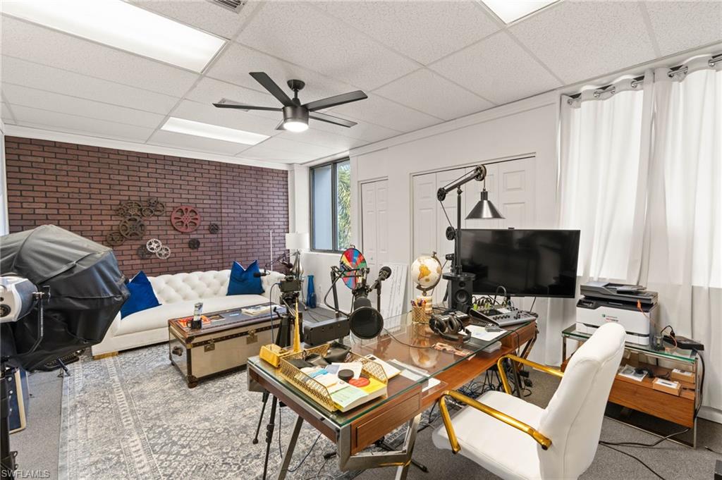 Professional & beautifully updated & decorated Triple office condo in the well-known Landmark Building at the corner of Evans Ave and Winkler Ave, offering excellent visibility, easy access and abundant surface parking. This second-floor suite (elevator in buliding) offers 5 separate spaces: 3 separate, spacious and lockable offices (1 is currently a podcast room), a board/meeting room, a waiting area/foyer. Ideal for a small professional, attorney, medical or administrative office looking for a central Fort Myers location minutes to US-41, Colonial Blvd, Downtown Fort Myers and the new Lee Health hospital campus under construction along Colonial/Winkler. One tenant is in place in one of the separate lockable offices. The four-story building features a professional tenant mix, elevators, secure common entries, bathrooms and generous window lines providing natural light. LOW condo association fees $500/mth include common area maintenance, exterior building insurance and water, making this a low-maintenance option for an owner-user or investor. Buyer to verify all measurements, association fees, permitted uses and zoning with the appropriate authorities. This property is easy to show to your potential buyers!