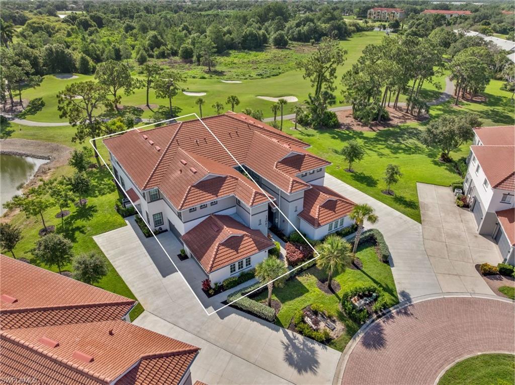 Welcome to Santa Luz. A quiet, peaceful Subdivision w/in the Gateway Greens Golf & Tennis Community. This unit is special; offering one of a kind views - Golf Course views & Pond Views. This 2 story carriage home is newer built (2022), it features 3 bedrooms + (Den), 2 full bathrooms  & just shy of 2400 sq ft under air w/ a 2 car garage. The open concept family/living area is spacious + very versatile leading you into your master suit w/ walk in closet + dual sinks, tile shower & access to the lanai. The kitchen & living area combo is the heart of the home & truly does give you incredible natural light on all sides of this home. W/ the other 2 bedrooms and den down the hall, it is a great split floor plan. W/ tile throughout, hurricane impact windows and doors, granite countertops & stainless steel appliances, this unit was built w/ modern day vision and built to last. Within the Santaluz community; your HOA covers internet, lawn care & access to a private pool. Within the larger Gateway Greens Community - you have the option to join sports or social memberships at the club. This is an incredible unit w/ offering great space, views & social options.... Gateway itself has plenty to do & the location is spectacular. Restaurant options include a local favorite Saucy Meatball, Skinny Dogz Brunch, Fort Myers Brewery, The local sports Tavern & Pub, Sushi and more, all w/in a golf carts distance.... RSW airport just a short 10-15 minute drive, Jet Blue Park & Hammond stadium are close for Spring training and year round events.... This is your next HOME!