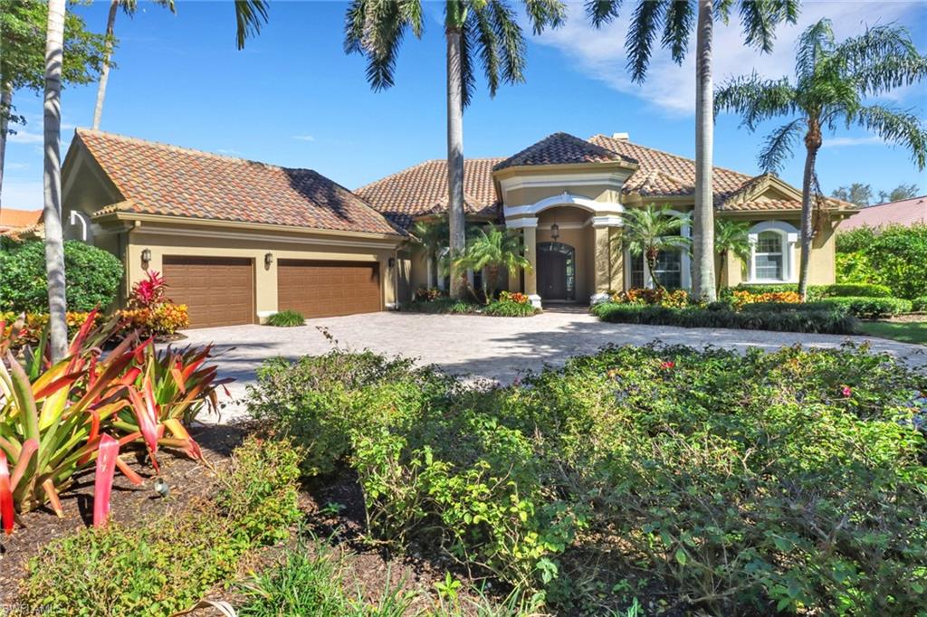 Opulent furnished private home in the gated golf course community of Pelican Marsh, on a large secluded lot in the much sought after Sweet Bay Neighborhood with beautiful views of surrounding golf course and nature preserve in the distance and NO homes across the street.  This home has EVERYTHING you’d ever want plus NEW Roof in 2020, NEW Pool cage and screening in 2020, NEW Outdoor Kitchen in 2020,  NEWLY painted interior in 2024 and  NEW AC in 2019.  Featuring 4 spacious bedroom suites, plus an office/den, open kitchen with bar stool seating, a convenient desk, GIANT laundry room  with 2nd refrigerator space and a butler's pantry/coffee bar. This home offers many large areas to entertain, including a family room with vaulted ceiling and a full service bar. Outside, a new outdoor kitchen with bar stool seating and picturesque golf course views. Elegant marble flooring, gas fireplace, generous oversize rooms, storage galore, and dramatic 14 ft. ceilings. Walls of sliding doors lead to a desirable 24'x24' salt water pool with overflow spa, on a spacious 1,200 sq. ft. screened lanai. Poolside guest suite offers a full bath & private lanai access. Oversized 3 car garage with workshop and lots of storage.   Pelican Marsh offers world class tennis program with lighted courts and tennis shop, pickleball courts, bocce, fitness center with locker rooms, showers, classes and onsite instructors, a new indoor/outdoor restaurant and bar with multiple TV's, plus 4 gated entry/exit choices through the manned gates.