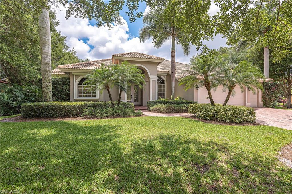 H.11082 - What a special location. This spectacular, sunny, south-facing .42 acre waterfront cul-de-sac lot will provide you with amazing lake views all day long. The single level open floor plan features spacious rooms with coffered, tray and volume ceilings. The over-sized Kitchen opens to the  informal Dining area and the large Family Room. Three Guest Bedrooms allow for flexibility if one prefers an Office or a Den.  The Master Suite is on the opposite side of the house and features a double tray ceiling, highlighted with crown molding and lighting.  This extra wide lot also allows for a three car garage. The entire home has storm and hurricane protection. Monterey is an in-demand community located minutes to the Mercato, the Waterside Shops, Fifth Avenue, Third Street, Miromar Outlet Mall, amazing dining options and of course, the Gulf of Mexico and its Beaches.