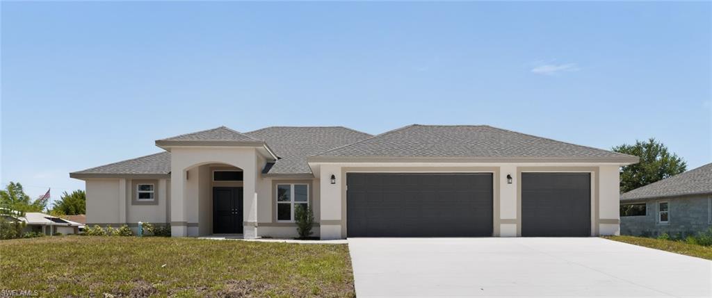 Welcome home to this move-in-ready new construction property located on a desirable corner lot in Lehigh Acres, with NO HOA and NO association fees. This thoughtfully designed home features 4 bedrooms, 2 bathrooms, and a 3-car garage, offering the space and flexibility.

The split-bedroom floor plan provides added privacy, while the open living areas include a dedicated dining space and easy access to the covered back patio. The primary suite features elegant tray ceilings, dual sinks, two closets, walk in shower and a private sliding glass door leading directly to the covered patio. Additional highlights include new stainless-steel appliances, hurricane impact windows and doors, washer/dryer hookups, and a finished garage floor for a polished look, and modern new-construction appeal throughout

Conveniently located near shopping, dining, schools, and major roadways, this home is ready for its first owner.