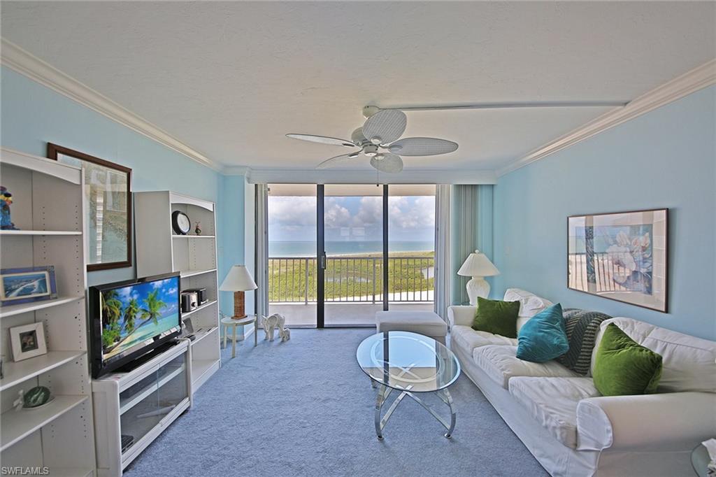 The moment you enter this beautiful condominium you see the captivating view over Tigertail Beach. The kitchen is updated and open to the living area, from the master bedroom you can wake to white sand and emerald gulf waters. Enjoy year round sunsets and watch ospreys, pelicans and many other seabirds right from your spacious lanai, living room, dining area and kitchen. The second bedroom has views over Marco Island and Clam Bay. Turnkey furnished, monthly rentals allowed. Tennis, pickle ball, shuffleboard, bocce and boat docks. Discover the incredible Florida lifestyle on Marco Island, named #1 island in the USA by Trip Advisor. Enjoy all the amenities which only South Seas Club can offer, a private gated community on 60 acres at the north end of the island. Be close to nature, enjoy watching dolphins and manatees to seabirds, many of them on the endangered list. Who says you can not have it all?