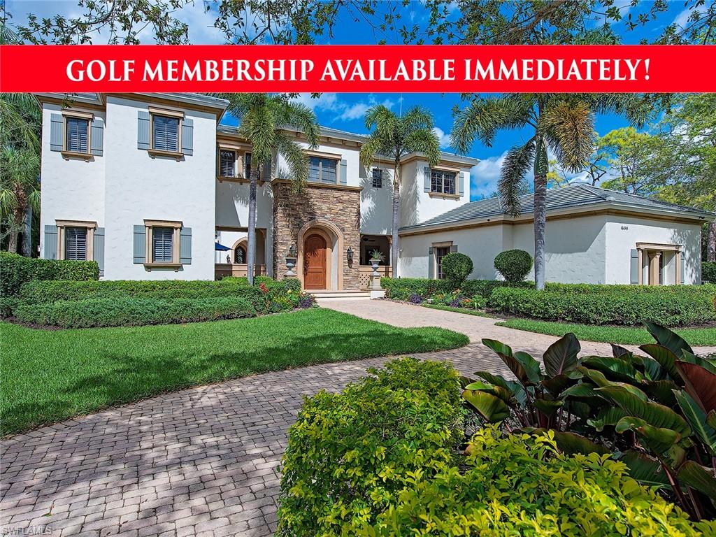 IMMEDIATE GOLF MEMBERSHIP AVAILABILITY! French country estate with tranquil lake views on a serene lot. Updated in light & bright tones with stone & wood floors, this home exudes elegance. Tropical views flow effortlessly through French doors into the formal living room with groin vault ceilings & custom lighting. The sunlit formal dining room provides an intimate gathering space for entertaining. Grandeur abounds in the spacious kitchen with rich raised panel wood cabinetry, top-of-the-line appliances, double oven, custom mosaic backsplash & granite topping the work surfaces & center island. Exposed beam ceilings carry from the kitchen into the stylish family room where lighted niches punctuate the space. The tranquil master suite is highlighted by delightful wood flooring & volume ceilings. A second story loft offers an intimate lounging area & private guest suite. Relax on the loggia while dining al fresco by the fireplace & sparkling courtyard pool. A rock wall water feature & lush landscaping surround the pool & a built-in fire pit adds interest to this delightful outdoor space. The private cabana is a lovely space for accommodating guests.