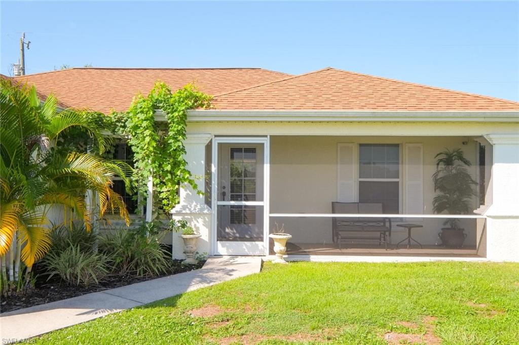 Newer 3 bedroom 2 bath home with 2 car garage.Located in the desirable NE section of Cape Coral just off the pine island corridor.You’ll love the convenient access to shopping, schools,restaurants.This home has an open layout;as you enter the home there is an inviting living room with vaulted ceilings just off the living room is a good sized kitchen with pantry.The kitchen also has an handy island /breakfast bar area along with a good size dining room just off the kitchen.This home has a split floor plan for the bedrooms.One side of the home houses the master bedroom with ensuite bathroom along with a walk in closet.The other side of the home has the other 2 bedrooms & guest bath.There’s a generous size tiled lanai that leads onto the back yard which is completely fenced(6ft high)& includes a separate dog run area ,mango tree & sprinker system.Additional features include;screened front porch,hurricane panels,camera system,water heater 2014,water treatment system, generator connection prewired in electrical panel.Interior of the home has just been painted with neutral colors  & cleaned thoroughly so its move in ready!Check out the virtual tour,easy to show,make your appointment now!