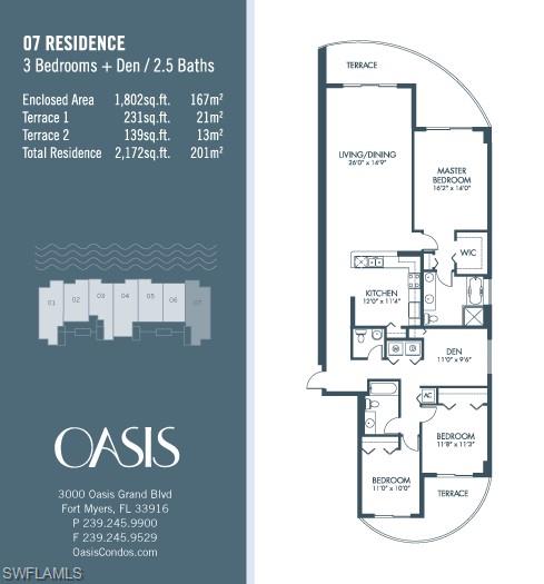The Stunning OASIS is as close as you can get to South Beach, without the South Beach price tag...The contemporary 32-story tower rises right on the waterfront, with unobstructed river and sunset views from your private balcony overlooking the mile-wide Caloosehatchee River.  Enjoy the world class amentities; tennis courts, resort style pool, state-of-the art fitness center, concierge service & more.  Meet with your friends in the resident only lounge, billards room & entertaining room.  Enjoy the upgraded kitchen with GE monogram and Bosch Appliances and the granite & marble countertops in kitchen and bathrooms.  Floor to ceiling impact windows and glass balcony railings allow for unobstructed and spectacular views!  Covered parking in the attached garage.  Located only a short hop from the revitalized Downtown River District with dozen of restraurants, bars, shops and galleries you will love the relaxed lifestyle of Southwest Florida.  Close to beautiful beaches & Sanibel Island.  2nd indoor parking spot and storage unit available if needed! Barley lived in, owner will install tile thru out per buyers choice and also paint per buyers color choice with acceptable offer to seller.