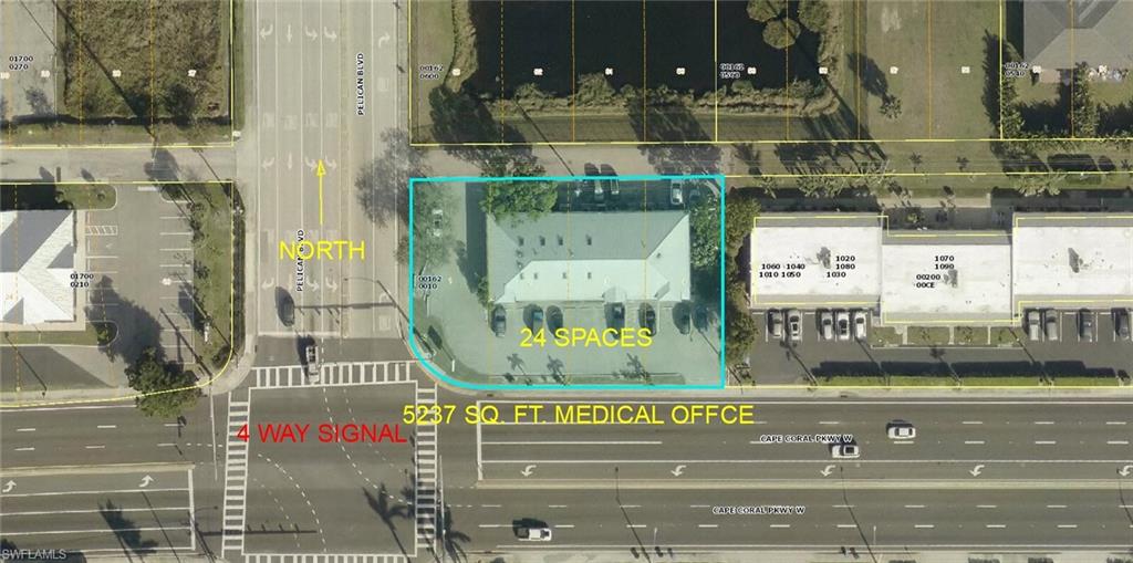 A PRIME LOCATION FOR AN INVESOR TO CONSIDER.  THE LOCATION IS EXCELLENT, BEING THE NE CORNER OF PELICAN AND CAPE CORAL PARKWAY W.  A BIG PLUS IS THE 4-WAY SIGNAL LIGHT.  THE BUILDING HAS VERY LITTLE DEFERRED MAINTENANCE, IF ANY.  THE HURRICANES HAD NO EFFECT ON FLOODING, HIGH AND DRY. ORIGINAL METAL ROOF. WHICH HAS NO KNOWN ISSUES.  AMPLE PARKING.  9 SPOTS NORTH SIDE AND 13 SPOTS IN FRONT, PLUS 2 H/C SPOTS.
