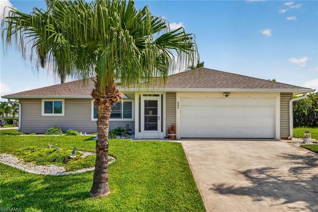 Location, Location, Location!  This open-concept 3-bedroom, 2-bathroom home is located in a quiet, beautiful neighborhood in Southwest Cape Coral, surrounded by Gulf access canals and conveniently close to everything Cape Coral has to offer. The home features impact-resistant windows, a 2023 roof, and a 2021 A/C system. According to the seller, it has not experienced flooding during the recent storms. Situated on an oversized corner lot with vacant parcels beside and behind the property, it offers a private setting that's hard to find. City water, sewer, and irrigation assessments are all in and paid. You'll also enjoy both a screened and glass-enclosed front entry and a spacious screened and glass-enclosed lanai overlooking the backyard. With plenty of room to add a pool, this home offers endless potential. Schedule your private showing today and come see everything this home has to offer!