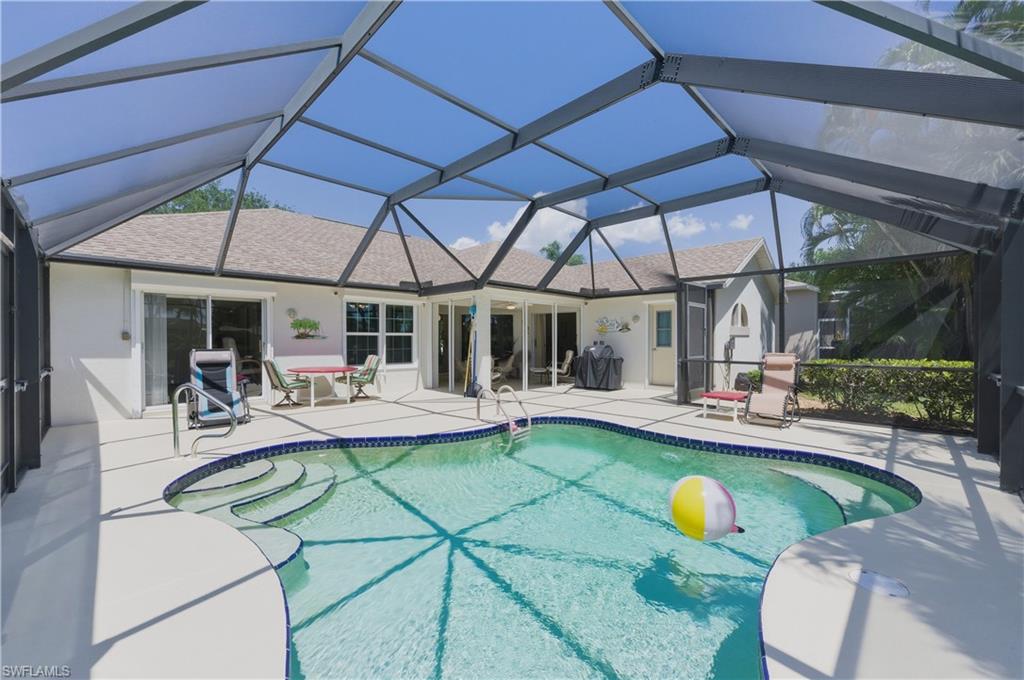 Tucked away on a quiet cul-de-sac in the desirable Country Creek community, this beautifully maintained 3-bedroom, 2-bath home with GOLF MEMBERSHIP INCLUDED offers the perfect blend of privacy, comfort, and effortless Florida living. Ideally positioned on the 12th hole, the home enjoys a stunning golf course view from the backyard, creating a serene and picturesque setting.

Step inside to a light and airy open floor plan featuring vaulted ceilings and stylish LVP flooring, enhancing the home’s bright, coastal feel. The spacious eat-in kitchen flows seamlessly into the main living area, making it perfect for both everyday living and entertaining.

The oversized primary suite is a true retreat, complete with sliding glass doors that open directly to the pool area which is perfect for enjoying peaceful mornings or evening relaxation. Outside, the expansive pool deck offers plenty of room to lounge and entertain, featuring a sparkling pool and beautiful views that make every day feel like a getaway.

Additional highlights include a newer roof (2023), hurricane impact windows, electric storm shutters for peace of mind, and a covered, enclosed front entry that adds both charm and functionality.

Ideally situated in the heart of Estero, you’re just a short drive from Coconut Point, Miromar Outlets, and the area’s stunning Gulf beaches, along with an abundance of shopping, dining, and entertainment options. Southwest Florida International Airport is easily accessible, and everyday conveniences like the local post office and Estero Community Park are just minutes away.