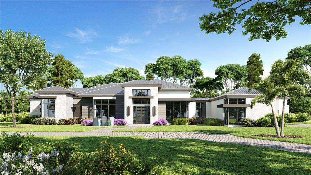 Spectacular design, a spacious floorplan and incredible indoor-outdoor living—this brand new offering in Pine Ridge Estates provides all this and more. Built by McGarvey Custom Homes and sited on two lush acres, explore a modern sanctuary, fully furnished to perfection. The home’s dramatic architecture immediately makes an impression, surrounded by mature trees. A pathway leads past the verdant lawn and a water feature to the grand entrance. Inside, enjoy an inviting living area with sliding glass doors, a formal dining room neighbored by a glass-enclosed wine room, a full bar, a sleek kitchen, a full butler’s pantry and an executive-style home office. This is a place to work and play in style. The primary suite includes panoramic views of the pool area, exquisite walk-in closets, a fire pit just outsides its doors and a spa-like bathroom with an extravagant soaking tub. A magnificent, covered outdoor dining and lounge area is an entertainer's dream. The pristine pool and spa are nearby, as well as the two-bedroom guest house. A 6-car garage is ready for an incredible car collection. For those looking to live their best life amidst a beautiful, elegant setting, you’ve arrived.