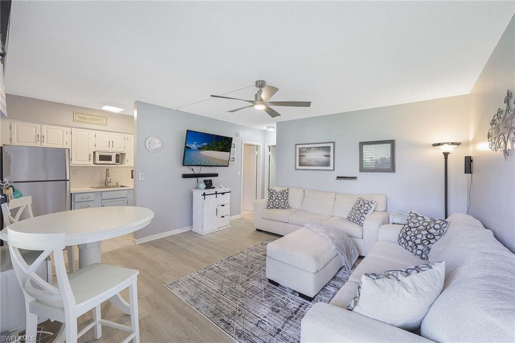 Welcome to your dream retreat on Marco Island! This beautifully furnished 1-bedroom, 1-bath condominium offers the perfect blend of comfort and convenience. Enter the newly refreshed living space, with new interior paint (2023) that complements the stylish furniture and thoughtfully chosen decor. Luxury plank vinyl flooring adds to the modern aesthetic while offering durability and ease of maintenance. The kitchen, complete with modern appliances (refrigerator 2022), seamlessly connects with the living area. Your bedroom, adorned with new furniture, is a serene sanctuary. Equipped with a new electrical panel (2023), this condominium is truly move-in ready. New AC units in 2022 and 2021. Situated on the first floor for easy outdoor access, you can now revel in the beautiful Marco Island weather. Close to Residents' Beach and many dining options. The Aquarius offers amenities including a large swimming pool, clubhouse, shuffleboard, barbecue grills, extra storage, onsite laundry, and lovely landscaping. Whether you're seeking a permanent residence or a vacation getaway, this condominium offers the perfect blend of style, comfort, and convenience.