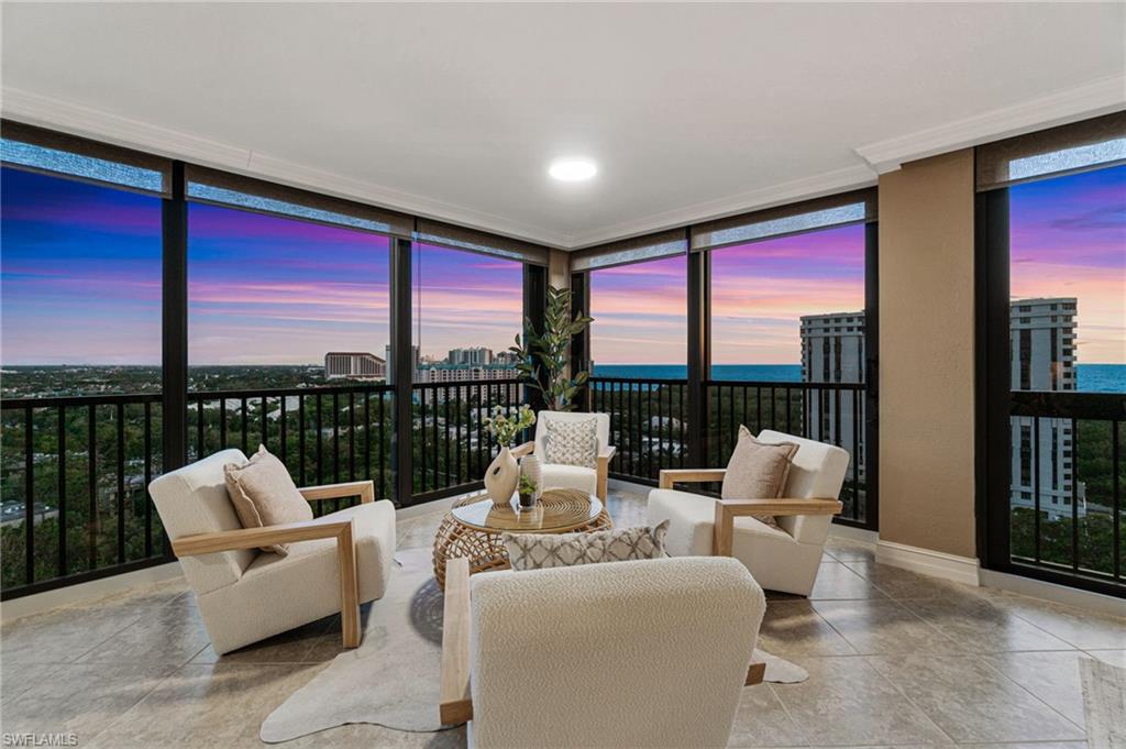 Positioned on the 15th floor of Chateaumere Royale in Pelican Bay, this stunning residence offers what is undeniably the best view available on the market today—at one of the most competitive price points per square foot. A true standout in every way, this is a must-see for discerning buyers seeking luxury, lifestyle, and an extraordinary vantage point.

From sunrise over the golf course to fiery sunsets over the Gulf, this residence captures it all. Floor-to-ceiling glass wraps the living spaces in panoramic views spanning East, South, and West—golf course greens, sparkling city lights, and sweeping shoreline included. Whether you're entertaining or simply unwinding, the scenery is unforgettable.

The open-concept layout blends kitchen, dining, and multiple living areas into one light-filled, sophisticated space. Oversized bedrooms elevate the experience further, offering serene, high-floor perspectives and exceptional privacy.

Chateaumere Royale provides exclusive access to three pools, a fitness center, community room, private storage, and a common room complete with a kitchen for entertaining. Residents also enjoy all of Pelican Bay’s world-class amenities including tram service to the 3 miles of private beach flanked by the Northern & Southern private beachfront restaurants plus golf, tennis and an additional fitness center option at the Pelican Bay Commons and soon-to-come pickleball.  Plus optional Golf Membership.

Just minutes from the newly renovated Ritz-Carlton, Waterside Shops, and Mercato, this is coastal Naples living at its absolute finest—views, value, and location all in one.