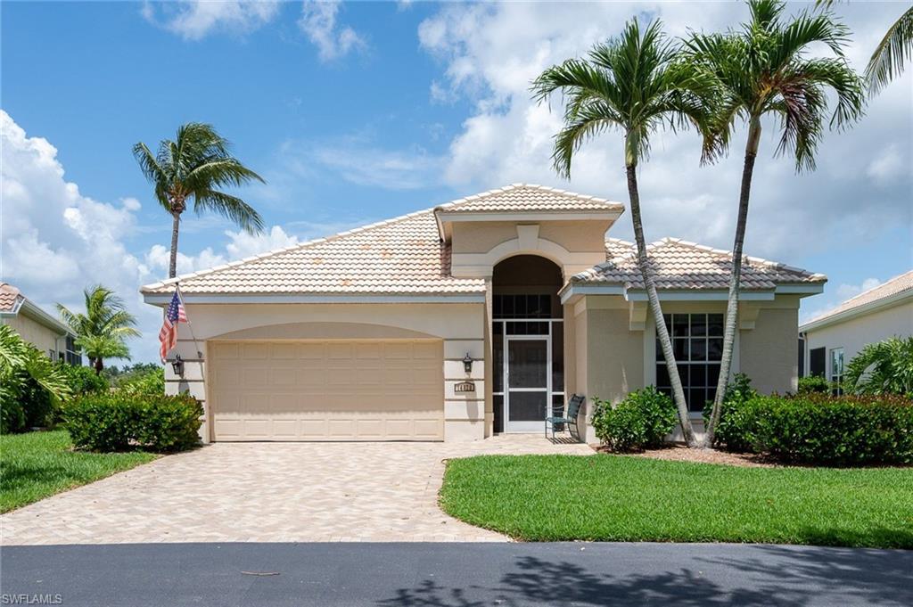 This home has a beautiful, private panoramic lake view on a pie shaped lot.  Views across the course and lake all the way to the driving range.  The kitchen has been updated with granite counters and new cabinets.  This is a great room floor plan with volume ceilings and tile throughout all the living areas.  The bathrooms have comfort height cabinets and granite counters.  Ceiling fans throughout and paver driveway. 186 slip deep water Marina with slips available for lease or purchase. All amenities available with membership purchase. Sq. Ft. approximate or from Lee Co. Master Association Fee: $1,350/Annually, HOA Fee $650/quarterly.