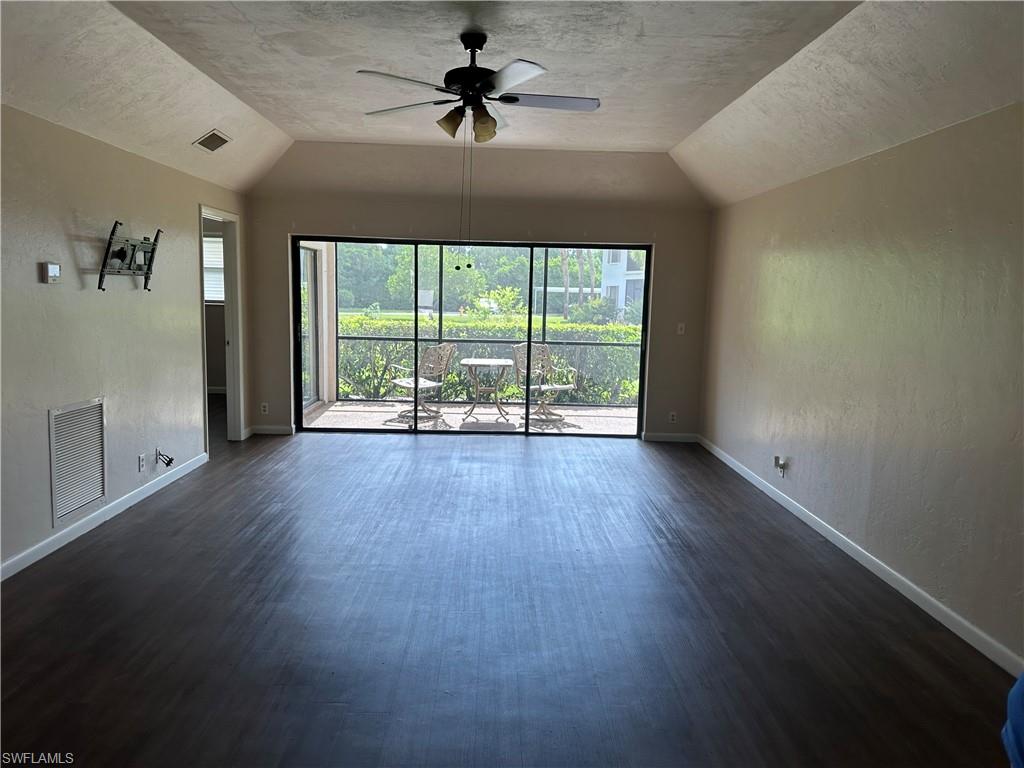 Unbelievable opportunity to own a spacious end unit condo with 2 bedrooms both of which are ensuites. Enjoy sunsets out of your lanai with a large green space to enjoy activities. This condo with high ceilings has excellent closet storage & in unit laundry. Residents of the Courtyard condos enjoy tennis, 2 pickleball courts, 2 pools, community spa and a wonderful picnic area for grilling and entertaining. Close proximity to grocery store and several restaurants within walking distance. Downtown Naples and the beach are just a short drive away. Kings Lake also has several walking paths around the neighborhood and lake.