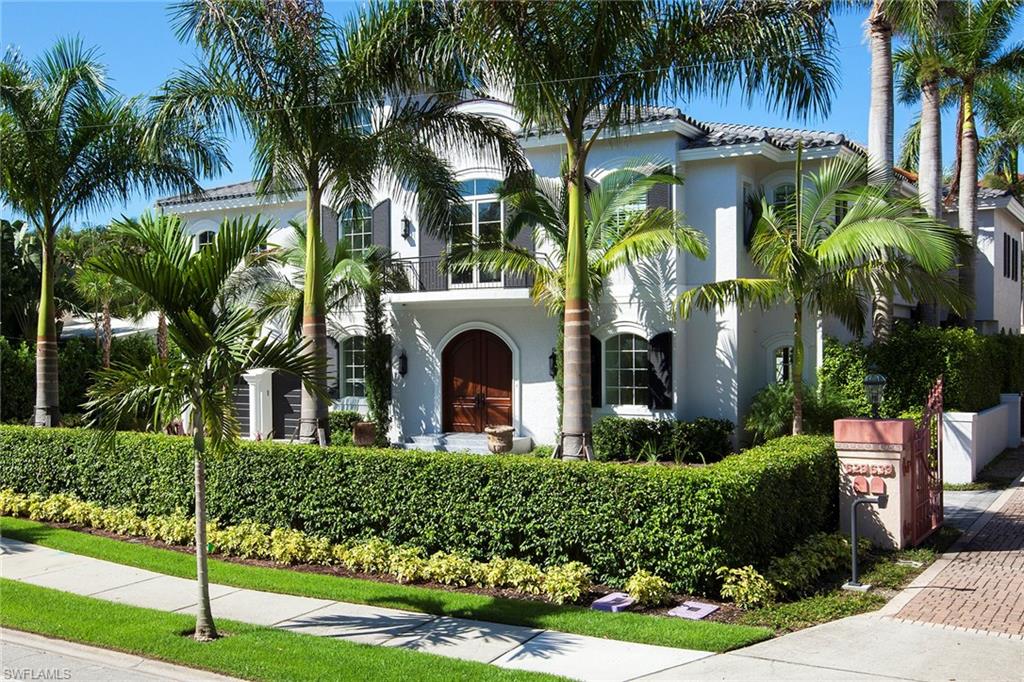 PRIVATE BEACH ACCESS & GULF OF MEXICO VIEWS. Set within the coveted, private gated beach enclave of Vista Del Mar in downtown Old Naples, this spectacular, extended and completely renovated residence personifies luxury and sophistication with a beach lifestyle. A meticulous renovation of the home was completed in 2016, and new construction of a separate, second-story guest cabana was added. It now boasts three levels of exquisite quality and attention to every detail. An elevator, formal living room, family room, separate and private guest cabana, exceptional gourmet kitchen, entire third-floor master suite, and continuous wraparound balconies with Gulf views makes this the perfect coastal home. The pool and spa are set within a breathtaking architecturally designed European-style formal garden with water features, patios and an extensive outdoor kitchen. Located on the highly sought-after beach block of Gulf Shore Boulevard, this home has it all.