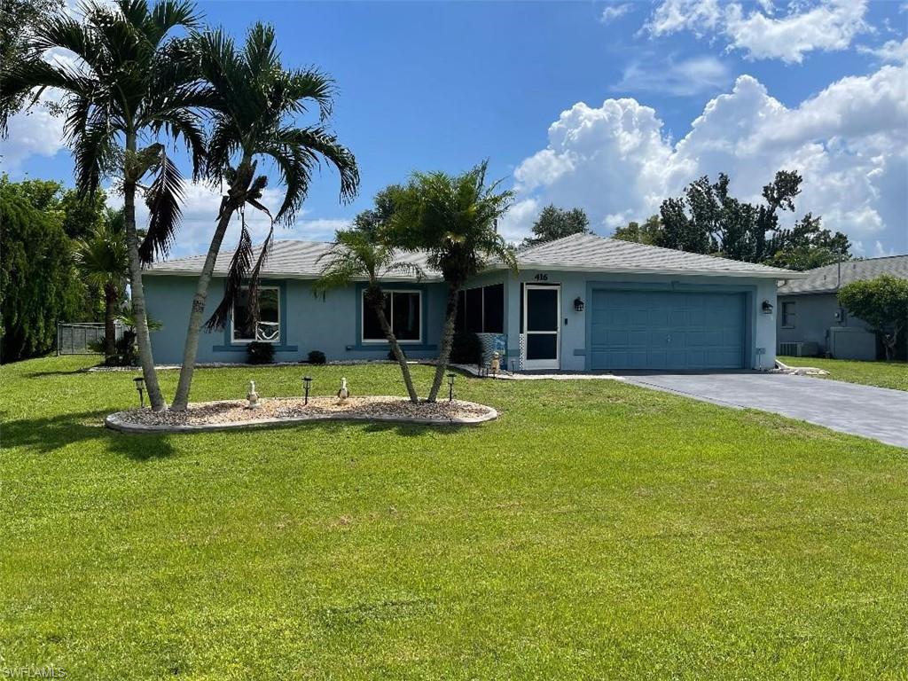 Great 3 bedroom, 2 bath home located in a desirable neighborhood off of Pelican Blvd. with great access to schools, shopping and dining plus quick access to North and South end of Cape Coral and Ft. Myers. Features include an open floor plan, inside laundry room, and a larger master bedroom with walk in closet. Built in 2000 home could use some cosmetic updating but is in great condition which allows you to update at your leisure. New roof in 2016. New A/C in 2019. Fenced backyard with plenty of room for a pool if desired. Screened lanai with hot tub included!