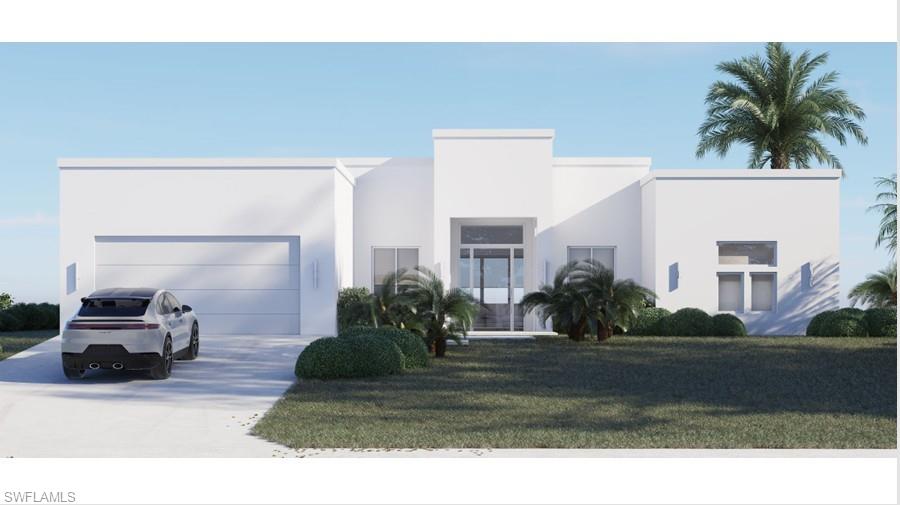 ***NEW CONSTRUCTION*** This contemporary flat roofed home is almost ready to move in, be the first people living in this beautiful home . Every detail of this property delivers a seamless balance of luxury and high-end finishes. 48"x48" XXL porcelain tiles through-out the home, 12" high ceilings in the living room that has an open floorplan, Italian kitchen with waterfall sides, marble tiles in the pool area and the home also comes with a summer/outdoor kitchen. There is still time to pick your colors and/or upgrades. There are 4 more of these homes available in NW Cape Coral ask me for the other addresses. Projected to be ready Juli 2026.
