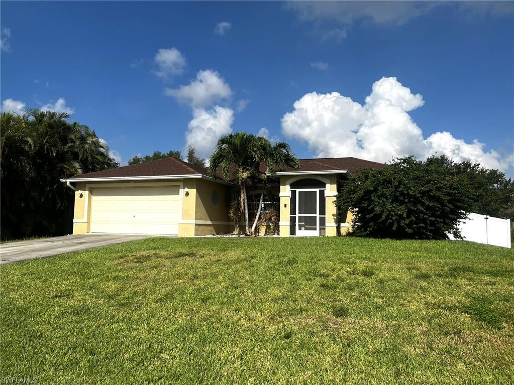 AVAILABLE NOW! 3/2/2 HOME WITH POOL! FENCED REAR YARD and SCREENED LANAI with large paver deck around pool. Plenty of room for sunning, entertaining or watching the nighttime starry skies. Split floorplan with inside laundry room. Spacious kitchen has double pantry for storage, Range, Refrigerator, Dishwasher and Microwave. Laminate floors in main living areas. Vaulted ceilings add to the bright and open feel. POOL and LAWN CARE are included with this NW Cape Coral home. Pets with owner approval.