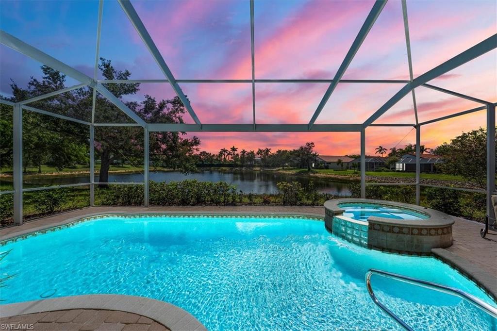 Enjoy living the Florida lifestyle in your new lakefront pool home nestled in the popular 55+ Cascades of Estero community. The inviting open St. Kitts floor plan offers 2 bedrooms plus a den that can be used as a home office or hobby room & 2 bathrooms. The roomy kitchen offers plenty of cabinet space, breakfast bar & eat-in dining area. The master suite allows in natural light & lovely views & the bathroom features dual sinks, vanity area, separate tub & a walk-in shower. You will love entertaining on the screened, pavered lanai with covered sitting area - perfect for outdoor entertaining or take a dip in the heated pool & spa all while enjoying the long lake views through the picture window screen. All the must-haves are here – formal dining room, neutral finishes, tile in the main living areas & custom paint & wallpaper. Perfectly situated in the heart of Estero, the clubhouse & main amenity center have been recently renovated & offer fabulous amenities such as state of the art pickleball courts, tennis programs, full-time activities director, indoor/outdoor swimming pool, renovated fitness center with new equipment, craft & card rooms & billiards, all with low HOA fees!