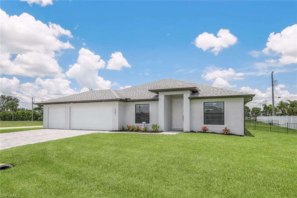 Motivated Seller - Bring Offers! WELCOME TO YOUR BEAUTIFUL NEW CUSTOM POOL HOME, WITHOUT THE NEW BUILD WAIT! Situated on a Corner lot, this New Pool Home has 4 bedrooms, 2 baths, 3 CAR garage, and an Open Floor Plan. The Huge Kitchen is sure to please the chef in the house, with Cabinets and Counter Space Galore, Gorgeous Granite Counters, Tile Backsplash, Breakfast Bar, Soft Close Drawers and Cabinets, and Stainless Steel Appliances. The Spacious Owners Ensuite has a Tray Ceiling, Large Walk-in Closet, Dual Sink Vanity, Granite Counter, Garden Tub with Granite Surround, Private Commode, and a Good-sized Walk-in Shower with a Foot Niche. Additional Features include: Tile throughout with Carpet in the Bedrooms, Multiple Tray Ceilings, Upgraded Fans and Light Fixtures, Pocketing Sliding Glass Doors, Paver Driveway-Walkway-Lanai and Pool Deck, and the Salt Water Pool is Heated. All Bedrooms, Living room, and Lanai are equipped with ceiling fans. UTILITY ASSESSMENTS ARE PAID IN FULL AND NOT IN A FLOOD ZONE. Ideal Location close to Restaurants, Shopping, Schools, and just a Short Drive to RSW International Airport.