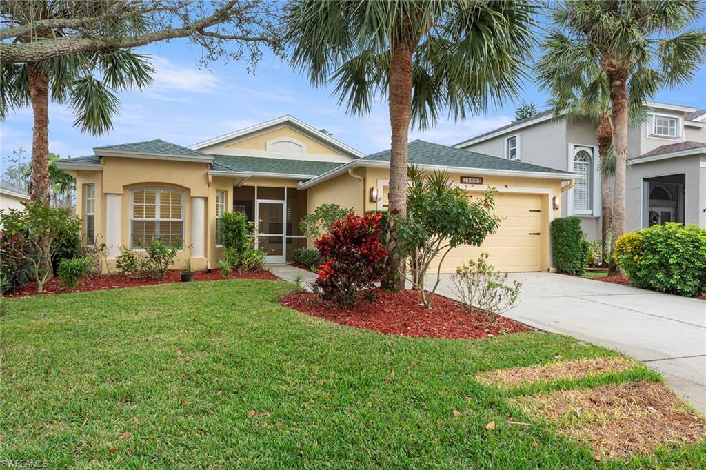 On a quiet road, this two-bedroom plus den and two full baths home is on a huge lot with ample room for a pool. The large screened-in lanai faces a protected preserve for privacy! The entire home is tiled with no carpet with plantation shutters and vaulted ceilings throughout the open and split floor plan. The kitchen has a pantry, a breakfast nook plus counter seating. Off the kitchen, the formal dining area overlooks the great room. The primary suite has a large walk-in closet and a primary bath with dual sinks, and a separate shower and tub. The guest bedroom has lots of light and the guest bath and powder room has a combination shower and tub. The den has pocket doors and can easily be converted into a third bedroom. The entrance to this home is covered and screened for cross ventilation. The two-car attached garage has built-in cabinets, a workstation and hanging shelves. This home has a new HVAC system and has been freshly painted. Just minutes from Interstate 75 with an awesome number of amenities including pay-for-play golf, conveniences galore and low HOA fees including basic cable and internet make this community one of the most popular in all of Southwest Florida.