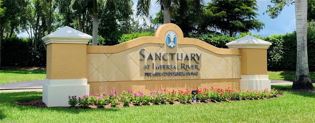 Resort Living at the Sanctuary at Imperial River, Bonita Springs, 10 minutes to beaches! Make it your winter escape, move in today to enjoy all the amenities of a South Florida lifestyle or rent out immediately for a great return on your investment.  Lovely and rarely available corner ground floor 1/1, ready for your interior decor updates. Located next to pool, guest parking, tranquil screened lanai, and laundry in unit.  Well run, well-funded, and immaculately maintained gated community in an excellent location between Naples and Ft. Myers.  Low condo fees, new roofs in 2020.  Amenities include pool and spa, tennis racquetball, fitness center, playground, clubhouse, billiards, game table, and bbq and picnic area.  Full-time manager on-premises. Easy walk to plaza with Fresh Market, Starbucks, HomeGoods, and more.  Short drive to world-class shopping, dining, and entertainment! 20 minutes to SW Florida airport and 10 minutes to I-75. Great opportunity for affordable South Florida living and fantastic real estate investment opportunity.  This one will go quickly! Call now for showing appointment.