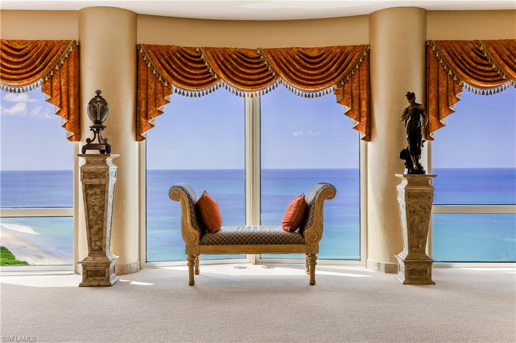C.17969 Spectacular coastal seascapes and unparalleled gulf shore views await you from every room! Welcome to Enclave, with only 28 rarely available residences in arguably the finest Park Shore location. This 15th floor masterpiece boasts 6800 square feet of luxurious living space with floor-to-ceiling windows throughout. Its master chef kitchen opens to the wrap-around great room, and features a formal dining room with fireplace, two en-suite guest rooms, a study with private bath, and an expansive master suite, that opens to the lanai, with sumptuous master bath. Currently set up as a three bedroom plus den/office. This could be a 4 bedroom + den/study if desired. This exclusive residence includes enclosed and air-conditioned two-car garage and direct beach access. The large pool and spa overlook the Gulf and are adjacent to the well-equipped fitness complex with sauna and steam room. This is elegant Southwest Florida living as it was meant to be. Enjoy Naples at its best.