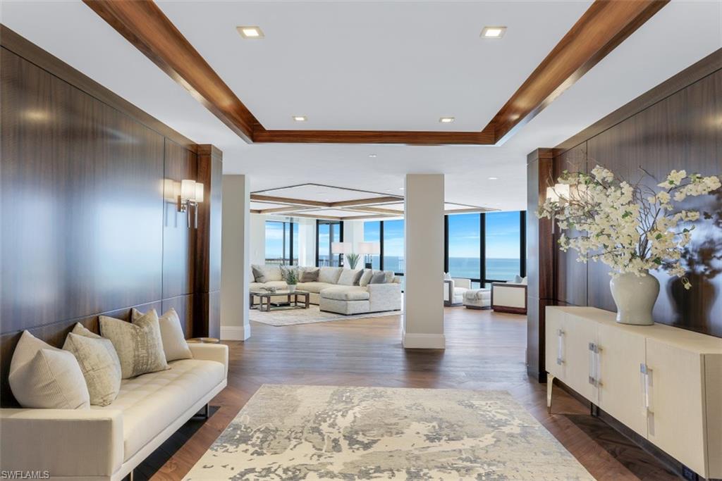 C4680 ~ DIRECT BEACHFRONT PENTHOUSE CONDO! 5,798 SF UNDER AIR, 5 BDRM/5.5 BA + STUDY.  Unrivaled panoramic GULF BEACH & NORTH VIEWS. COMPLETELY RENOVATED FOR THE MOST DISCERNING BUYER! Not your typical remodel ~ every single aspect of this condo's 2021/2022 remodel was addressed. Nothing was overlooked. ONE OF ONLY TWO PENTHOUSES IN LE PARC THAT INCLUDES ITS OWN PRIVATE 2+ CAR GARAGE w/storage. The condo has been reconfigured to maximize indoor/outdoor living & water views from every room. Separate service entrance with living space, perfect for live-in help. Floors are Legno Bastone wide plank natural walnut, custom cabinetry are handcrafted from fumed eucalyptus ~ all book matched from a single tree. The finest quartzite, granite and marble has been selected for counter tops, walls and bathroom flooring. Control4 complete home automation system. Appliances are Wolf, SubZero and Miele. Fixtures are Kallista, Blanco, The Galley & Kohler. Located at the northern most end of Gulf Shore Blvd, Le Parc is a gated building, with a 24 hr front desk. Less than a mile to fine dining/shopping at Venetian Village. Le Parc offers luxury amenities directly on the Gulf Beach.