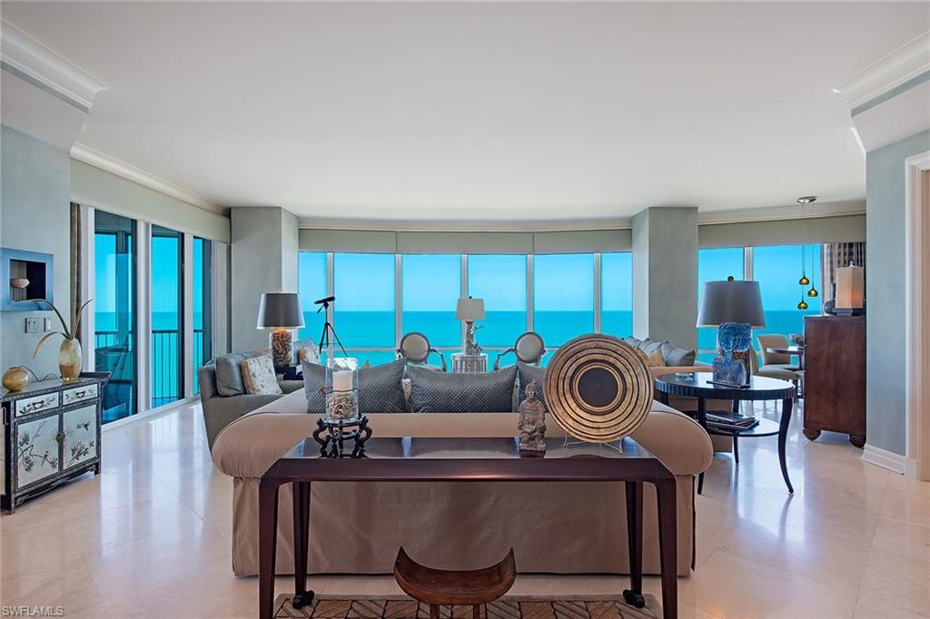 Directly on the sandy beaches of the Gulf of Mexico, Regent of Naples is a world-class destination. Capture an ultimate seaside setting tucked into the heart of Gulf Shore. Estate Fourteen South boasts an incredibly spacious interior encompassing over 8,200 square feet of spacious living with the utmost of specifications. Dramatic walls of glass enhance explosive Gulf and Venetian Bay views along with three lanais. Architectural design complements spectacular living areas with marble and wood floors, all new custom open kitchen and family room, home theater, masterfully crafted library and five full bedroom suites. In addition to exceptional specifications, such as the 10-foot high ceilings, 8-foot high doors and secured private elevator entry, three-car spaces are provided for each estate. The unsurpassed collection of amenities along with beachside pool and spa, top-notch security and ultimate privacy epitomize Naples' finest lifestyle.