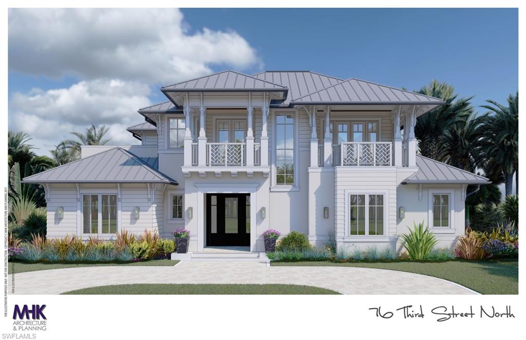 Exceptional Old Florida Style new construction home meticulously designed by famed architectural firm MHK & masterfully constructed by Waterside Builders. The graceful entry gives way to an open living and dining space with a gas fireplace, creating a fantastic focal point alongside the outdoor views. The gourmet kitchen includes top of the line appliances, superior cabinetry, breakfast bar, and oversized walk-in pantry. The secluded Master Suite boasts a separate outdoor seating area that is complemented with an elegant bath featuring dual vanities and walk in closets. As you pass through the cascading glass doors into the indoor/outdoor living space, you are greeted with intimate entertaining spaces, beautifully conceived gardens, and pool with infinity edge spa creating the ultimate ambiance. The second level features three guest suites and an additional living space that opens to a covered balcony perfect for enjoying sunset vistas. Positioned only 2 blocks to Naples’ famous sugar sand beaches, and six blocks from celebrated 5th Avenue South.