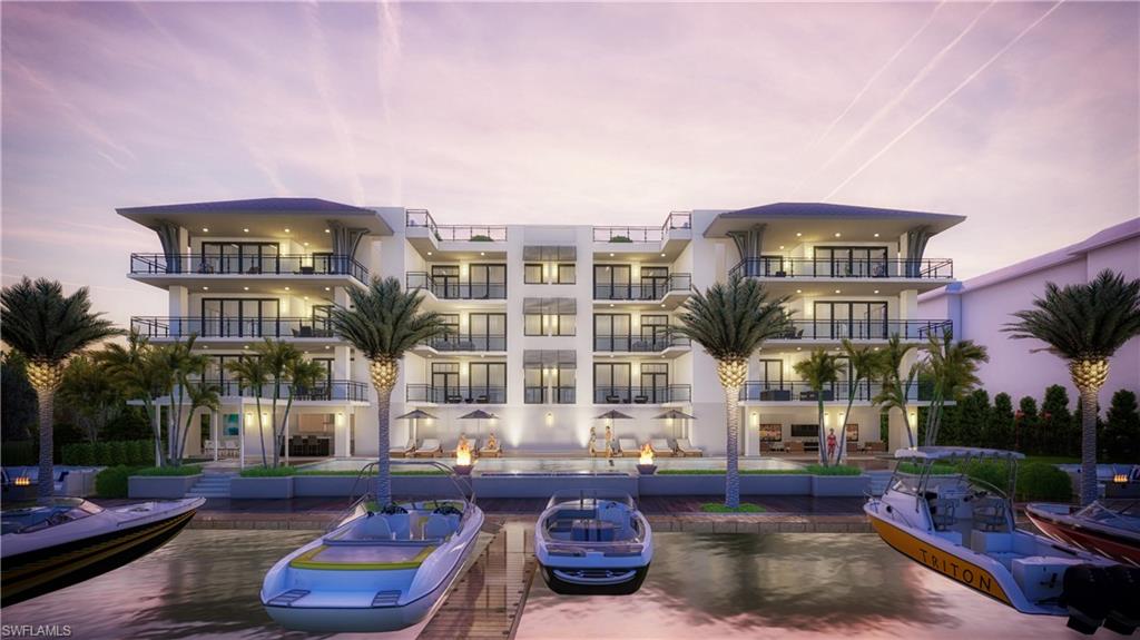 Welcome to La Perle! A rare commodity in a treasured & special location fronting Hurricane Harbor & capturing sensational views of the Gulf.
With only 13 units, La Perle is an intimate community centrally located. The shopping & dining districts of 5th Ave. S. & historic 3rd St. S. lie a short distance to the south. Venetian Village, Waterside Shops & Mercato are to the north. At night, enjoy shimmering lights on the waters; during the day, stroll to Lowdermilk Park or opt to join the private Moorings Beach Club. On the grounds, there is a waterside putting green & oversized geothermal heated pool. Catch some sun by going out on your boat parked in one of the 11 available slips. After that, head to the roof to watch sunset. Grill at the rear outdoor kitchen cabana (or relax and watch tv in the other cabana) or take a short jaunt to one of the numerous nearby Naples dining options. All residences are custom crafted with top of the line features including Wolf & Sub-Zero appliances, Legno Bastone flooring, and sublime fixtures. Constructed with the best craftsmanship and features to endure time and elements. Special & unique. New and rare. La Perle awaits the discerning few.