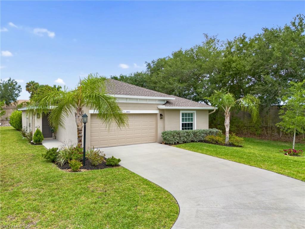 Step into luxury living with this stunning 2023-built residence, offering over 1,800 square feet of modern elegance on a premium corner lot. From the moment you enter, you’re greeted by a bright, open floor plan and sleek tile flooring throughout, creating a seamless blend of style and comfort.  At the heart of the home, the chef-inspired kitchen shines with a massive quartz island, stainless steel appliances, and soft-close cabinetry—the perfect setting for entertaining, gathering, and everyday living. The expansive primary suite feels like a private retreat, featuring a spacious walk-in closet and a spa-style en-suite bath with dual sinks and a walk-in shower. The additional 3 bedrooms are split from the primary giving you privacy, space, and a quiet environment to relax. Outdoor living takes center stage with an oversized brick-paver patio, lush tropical landscaping, and swaying palm trees that set the scene for unforgettable sunsets and effortless relaxation. With impact windows and doors, you’ll enjoy both beauty and peace of mind. Low HOA dues include high-speed internet, lawn care, and irrigation, adding exceptional value to this already impressive home. Ideally located near top-rated restaurants, premier shopping, professional baseball, and Southwest Florida International Airport, this property delivers the ultimate blend of convenience, comfort, and modern Florida living.  You are now HOME!