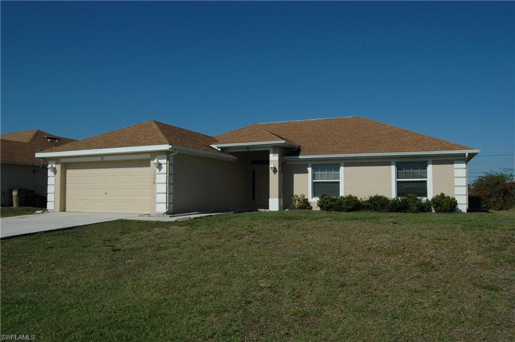Newer 4 Bedroom, 2 bath Adams Home with 2 car garage in a convenient Northeast location. Close to new Publix Shopping Center and Del Prado Boulevard. Spacious walk-in closets, large screened-in lanai, vaulted ceilings in the great room.  Split master bedroom from the other three bedrooms. The Open kitchen has a large breakfast bar. The kitchen leads to a large dining area. The great room has high ceilings. The large windows to the screened lanai bring the outdoors in. Master bedroom has double vanity with tub and shower combo. Plenty of storage throughout.