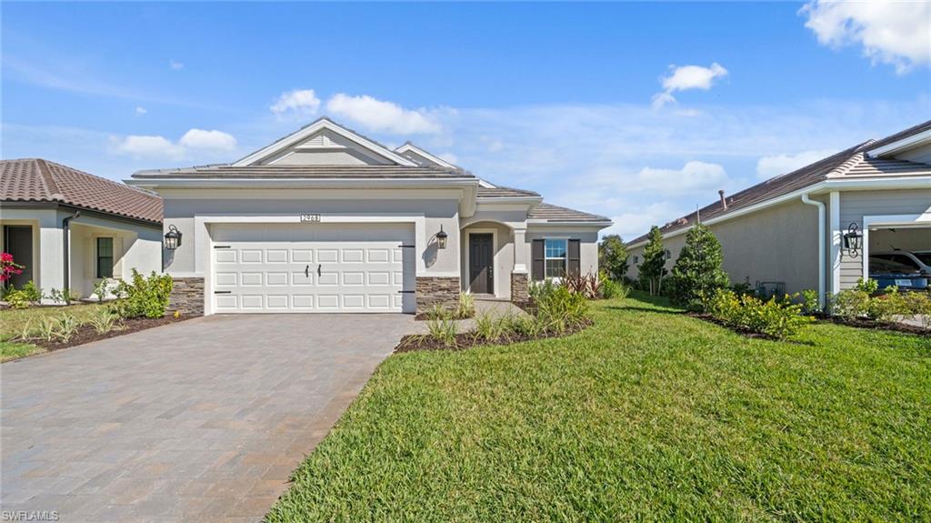 New home by Neal Communities in the newest subdivision, Heritage Preserve in Verandah.  This home is ready now!  Beautiful WHITE STAR floor plan has 2064 SF, 3 bedrooms, den, 2.1 baths, 2 car garage w/ 4 foot extension, upgraded kitchen package with 42" cabinets, quartz counters, butlers pantry and stainless appliances.  Impact windows/doors, 8 foot interior doors, caged lanai, recessed ceiling in primary bedroom and living room.  This private golf course community offers 36 holes of championship golf (optional membership), 9 miles of trails and board walks, kayaking along the Orange River, dog park with covered areas, playground, fitness center, 24/7 manned gated entrance.  Close to shopping, restaurants and bank.  Lawn maintenance, basic cable and internet are included.  This home is being built on Homesite 181.  This home is READY NOW!