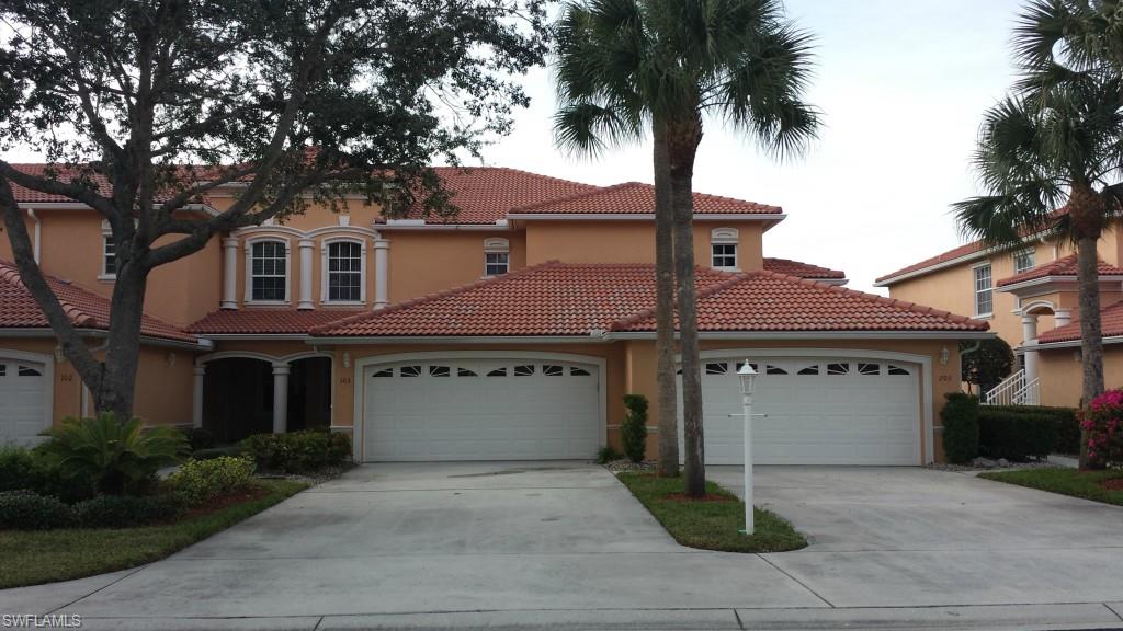 A rare groundfloor condo with an attached double car garage in a truly beautiful community. This two bedroom two bath condo with a separate open den or office is just what you have been looking for. The home has been freshly painted and has new carpet.  There is a wonderful view of the large lake from the livingroom, kitchen and master bedroom. The condo has high ceilings and features a wonderful open plan. Master bedroom has a large walk-in closet and spacious master bath with double sinks. The kitchen is light and bright and lends itself to comfortable entertaining. Enjoy beautiful sunsets each evening from the lanai. There are sliding plexiglass doors over the screen to create an area that can be enjoyed year round. The community has easy access to the Airport, I-75, wonderful shopping dining and is a comfortable drive to the beaches. The condo has been used by the owner on a seasonal basis and it is in beautiful condition. It is being sold furnished. Call for a private viewing of the beautiful property