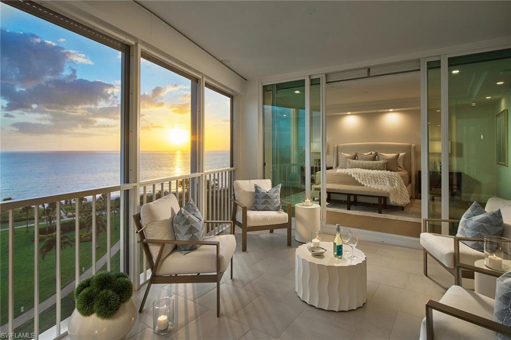 Exquisitely designed with timeless and luxurious finishes, this sixth-floor residence is paradise in the sky. Unobstructed Gulf views sweeping to the south are unmatched and provide the perfect backdrop for the impeccably renovated interior space. Wide-plank wood flooring, beamed ceilings with modern LED lighting and re-imagined open floor plan are just the beginning. The stunning kitchen is sure to impress with a crisp quartzite waterfall-edge island complete with pairs of both wine refrigerators and beverage refrigerators, sleek wall appliances, two sinks and all seamlessly opening to the dining and great room. The peaceful master suite has access to the Gulf-facing lanai and offers two well-built-out closets and a spacious bath with custom floating cabinets. Guests will appreciate the spacious en-suite guest bedroom and den, which is easily used as a bedroom, two spacious lanais and the ideal location in the heart of Park Shore. Le Ciel Park Tower is a highly sought-after Park Shore high-rise right on the sand and presents amazing recently renovated amenities inclusive of a beachfront pavilion, resort-like pool, light and bright fitness center and party room.