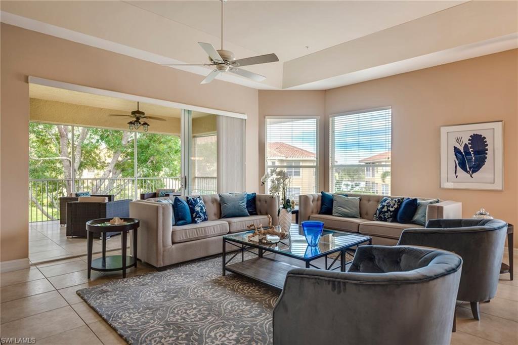 Outstanding opportunity in Pelican Marsh! Luxurious condominium that features an elegant foyer, 2,216 sq/ft of living space, porcelain tile flooring, soaring ceilings with tray detail, large bay windows, split bedrooms for privacy, master bedroom with ensuite bath, and attached 2-car private garage making it feel more like a home than a condo.  With western exposure and a "wedge view" of the golf course, lake and sunsets, spending time on the cozy lanai will soon be your favorite spot to relax.  A great oak sits just outside the lanai offering the feeling like you're perched up in the treetops - blissful with your favorite beverage!   Les Chateaux is centrally located within a tranquil setting of lakes & preserves. In the afternoon, play tennis or Golf, drive to Whole Foods 6 minutes away for groceries or enjoy dinner and a night out at Mercato as the location to both nightlife & beaches is fantastic. Make no mistake, turning into the Pelican Marsh entrance off Rt. 41 returns you to the privacy, security and serenity that is Pelican Marsh. Amenities include fitness center, 9 lighted, fully staffed Har Tru tennis courts, spa services and social events at the community center.