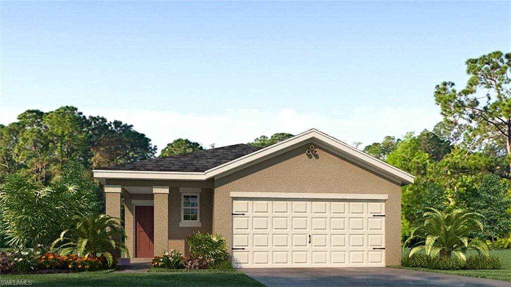 Under Construction.  An amazing one-story home design in North Fort Myers, the Jemison optimizes living space with an open concept kitchen that overlooks the dining and great rooms. Ample windows and a set of sliding glass doors allow lighting into the living area. The well-appointed kitchen features and island with bar seating and provides plentiful cabinet and counter space. The primary bedroom, located at the back of the house for privacy, has an en suite bathroom with double vanity and two large walk-in closet providing substantial space for storage. A guest bedroom and bath are located at the front of the home. Just off of the kitchen the versatile flex space can be utilized as an office or cozy den.