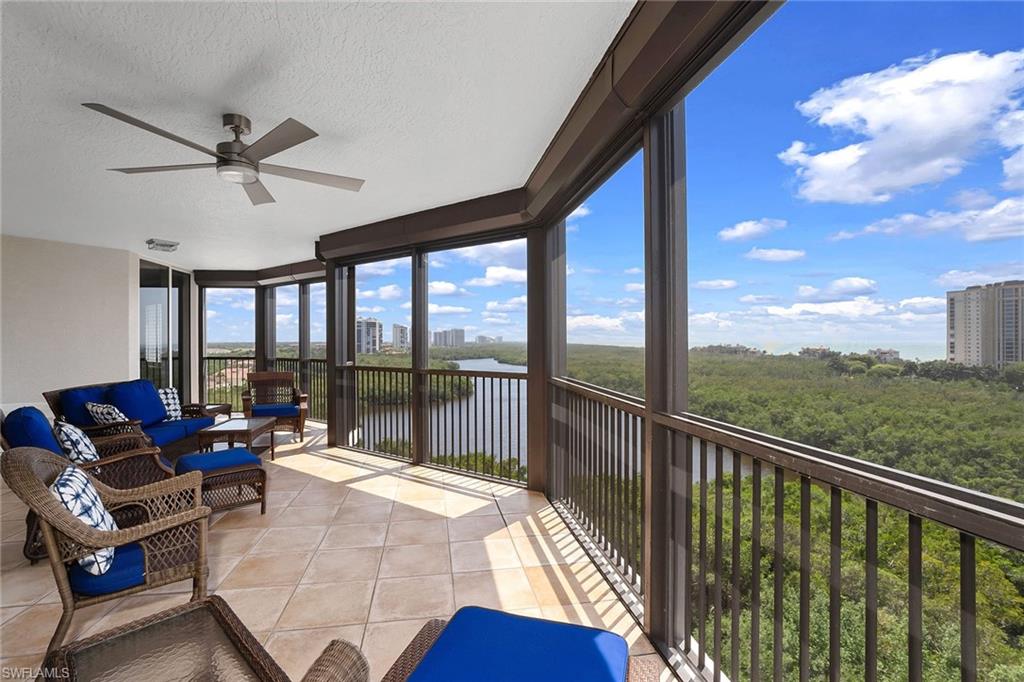 Welcome to Toscana at Bay Colony where coastal elegance awaits you from sunrise to sunset. Toscana at Bay Colony is a world-class building with sweeping views of Upper Clam Bay & the Gulf of Mexico. Toscana offers private elevators directly into your home. Features of this rarely available end unit include 9' ceilings, two balconies with 270-degree views of pure splendor, a custom wine bar, and kitchen renovation in 2021 including an induction stove, JennAir appliances and quartz counters with quartz backsplash. Includes impact glass windows and doors and electric shutters on the balcony. To be noted are 2 deeded parking spaces (#101, #64) and an air-conditioned storage locker #19. Enjoy the on-site fitness spa with state-of-the-art exercise equipment, sauna & private bathing, changing areas by the lap pool, and 24/7 on-site Property Management & Concierge Services.