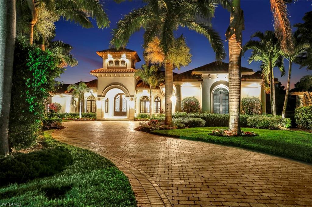 This beautiful custom home in Renaissance was uniquely designed to enhance the completely private view and to enlarge the outside living areas. Perfectly positioned on a premium “cul-de-sac” lot with an elongated drive and an impressive arched entrance, this 3 bedroom (+den!) 4 bath home has trendy diagonal tile flooring and oversized windows to greet you as the front entrance pours into the bright airy sitting room - perfect for gathering for a view of the golf course, spa and pool. The well planned Gourmet Kitchen is complete with top of the line luxury appliances including Miele and Subzero, double convention ovens, gas range, generous cabinet space and beautiful granite counter tops. Each Ensuite bedroom has plentiful space. The Master suite is particularly special with sliders and oversized windows providing an incredible view. The abundance of details and upgrades – custom molding, coffered ceilings, all impact resistant windows and sliders, 20 KW generator, custom wet bar, outdoor kitchen and extra storage, to name a few, are something to behold. It's easy to live the Southwest Florida lifestyle with oversized glass sliders creating the ultimate in indoor/outdoor living.
