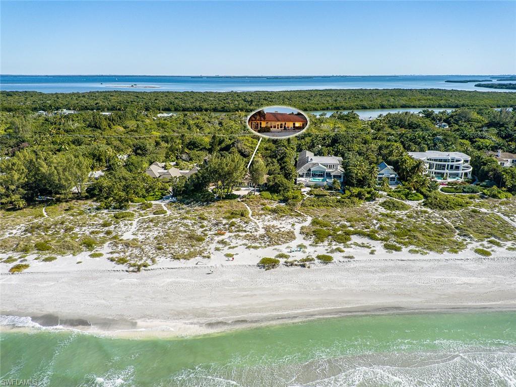 H.15806 - Welcome to Sanderling on The Gold Coast of Captiva Island. This 150' beach front property is a rare find indeed! Sanderling is a 5 bedroom, 4 bathroom Florida style home, that spans over 1.8 acres. It is the perfect location for a spectacular new estate that could include 3 dwellings. Or choose to retain the current home which was renovated in 1990 including lifting the roof to allow for an open, airy feel.  A second dwelling on the property houses a garage with a foundation/piling that would support a second level. When walking through the front door, you are struck by the breathtaking, expansive views of the Gulf of Mexico. One is also greeted by native and mature vegetation capturing the tranquility and serenity of Sanderling. Not only is this historical property on one of the highest elevations the island has to offer, it is also a setback from Captiva Drive with a depth of 531’. One of the widest beach frontages on the island. Endless days of sun, shelling, and gulf breezes await.