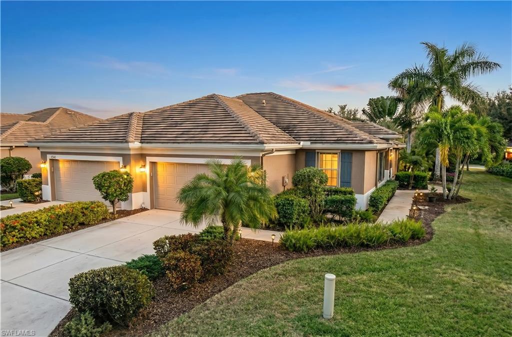 Welcome to effortless Florida living in Pelican Preserve, consistently ranked among the top 55+ communities in the U.S. This beautifully maintained attached villa offers a thoughtfully designed layout with 2 bedrooms and 2 baths, perfect for comfort and convenience. The home is offered furnished, allowing for an easy move-in or seamless seasonal living. The primary suite features custom built-in dressers and storage, along with a spacious walk-in closet, maximizing both style and functionality. An extended screened lanai provides a tranquil setting to enjoy lovely water views, ideal for morning coffee or relaxing evenings. Additional highlights include garage storage lift racks for enhanced organization and peace of mind. Conveniently located near Southwest Florida International Airport, as well as premier shopping, dining, and entertainment, this villa offers the perfect blend of resort-style amenities and everyday accessibility. Experience the best of low maintenance, active adult living in one of Southwest Florida’s most desirable communities. Sellers are offering a Silver Plan Home Warranty through Home-Tech at closing.