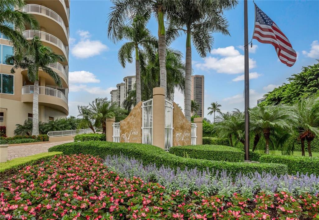 Rarely available, 02 stack in the Aria and on the 8th floor.  From your large front balcony, you will have 270 degree views of the Gulf of Mexico and of the park area. Two more over sized balconies off the bedrooms, give you more views of the Gulf and Venetian Bay. Over 5,700 total square feet of living area(see the attachment with floor plan), with 4 bedrooms, 4.5 baths, fine finishes and 10 foot ceilings.  The Aria is one of the most modern buildings, being the last condo built in Park Shore. Amenities include a fitness center, billiard room, social room, private massage rooms, with sauna and spa. Large pool and deck area with hot tub, outdoor bar area and cooking area. Two beautiful guest suites are available.  The Aria offers 24 hour guard service and concierge services.  Pet friendly.  Boat docks are available for purchase directly across the street in Venetian Bay.  Garage spaces are #'s 133 and 134 - Right beside the elevator.  Storage locker is #T46.